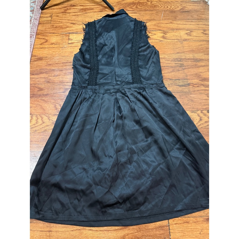 Y2K Black Silk Babydoll Dress Collared Fit & Flare Raw Edge Trim goth Size 6